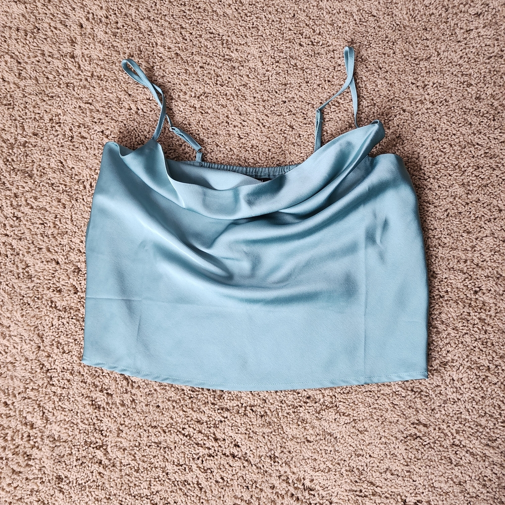 Nasty Gal Size 2 Light Blue Satin Cowl Camisole